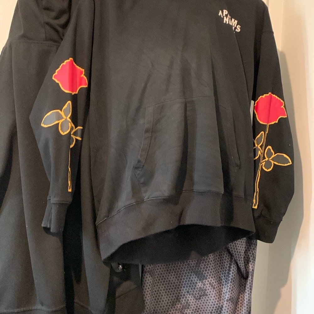 Palm Angels Black Jacket with Red Floral Design